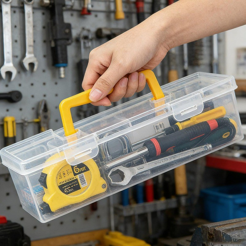 Multi-Compartment Clear Tool Box - Handheld Drills Wrench Classify Case ...