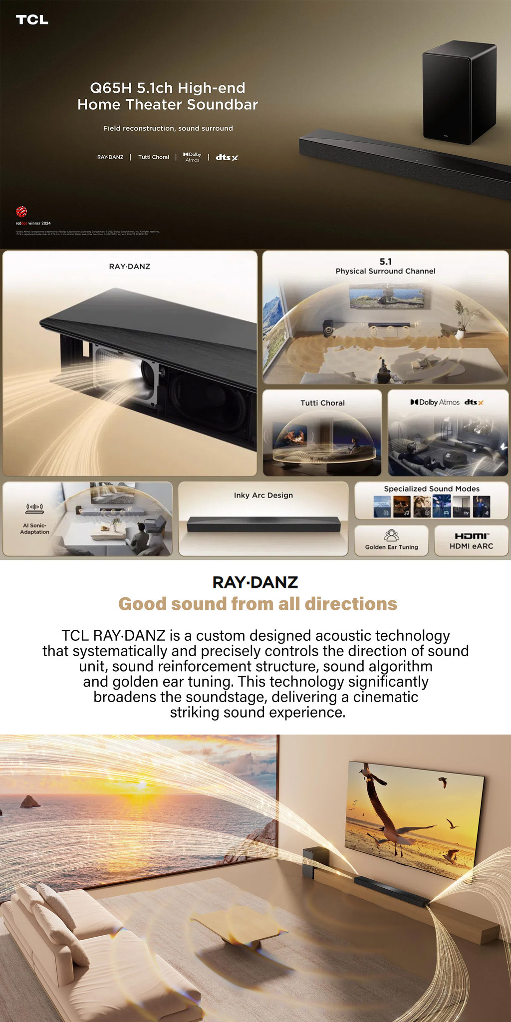 TCL Q65H Q Series Dolby Atmos Soundbar Cinema Sound Bar 5.1CH High ...