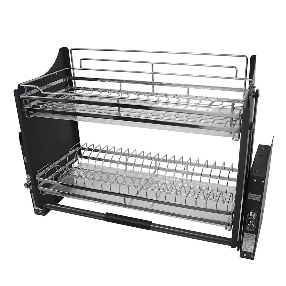 2 Tier Pull Down Dish Rack Built-In Kitchen Lifting Rack Soft Close ...