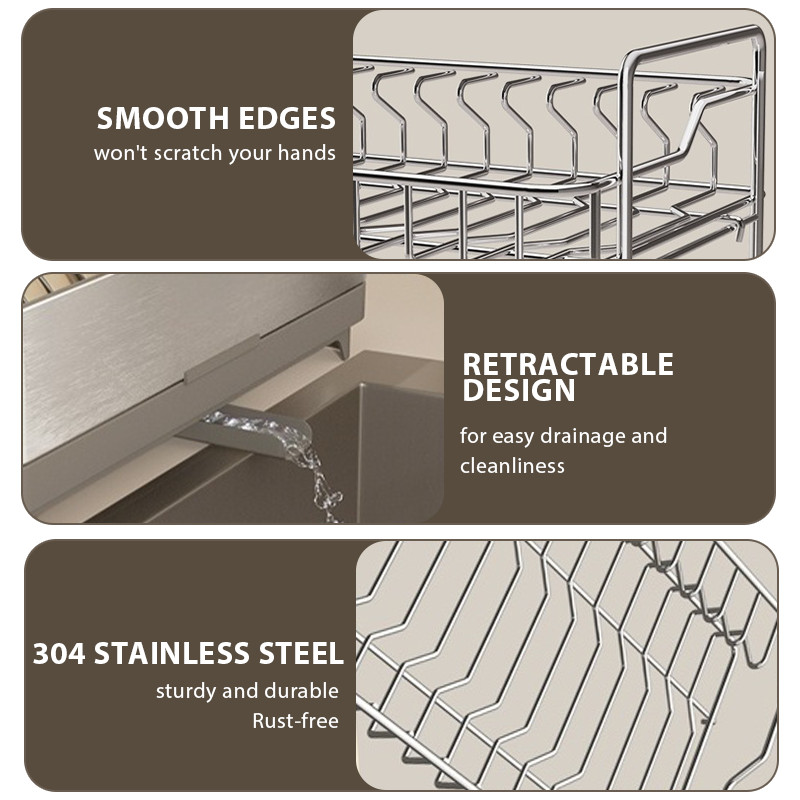 MoreNice 2-Tier Stainless Steel Dish Rack with Utensil Holder Kitchen ...