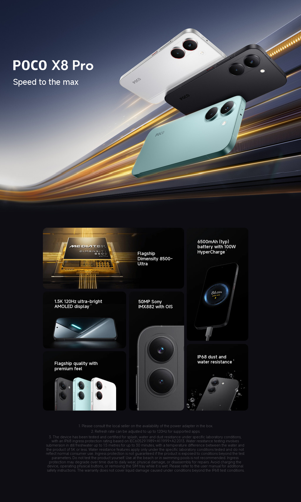 XIAOMI POCO X8 Pro 5G, 8+512 GB, Android 16, Nero, Mediatek Dimensity 8500 Ultra,Display AMOLED Ultra-Luminoso, 6500 mAh, 100 W, 50 MP Sony IMX882, con caricatore