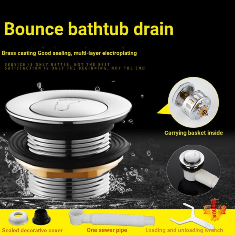 Bathtub Drainage Device Wooden Barrel Valve FootStepping AllCopper