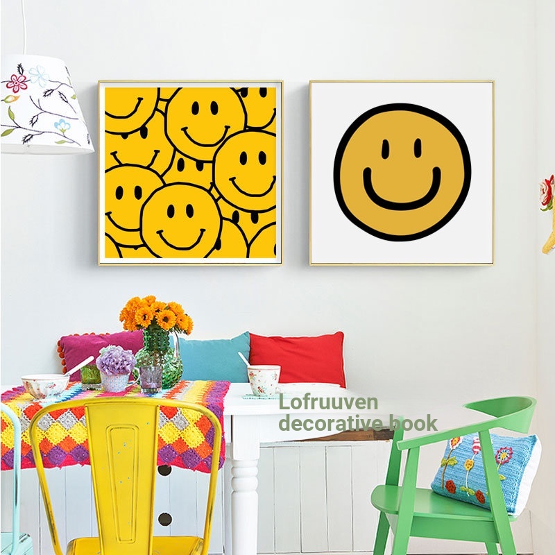 [Smiley Face Series] Nordic Decorative Painting Korean Cartoon Yellow ...