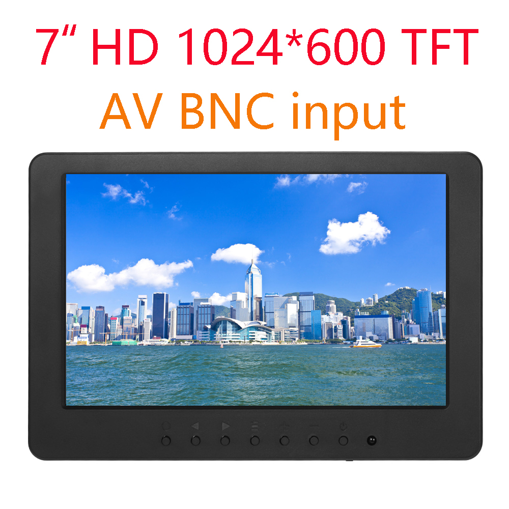 7 inch TFT LCD Monitor HD 1024*600 Display 16:9 BNC AV Video Audio for PC  Security VCD DVD Built-in Speaker