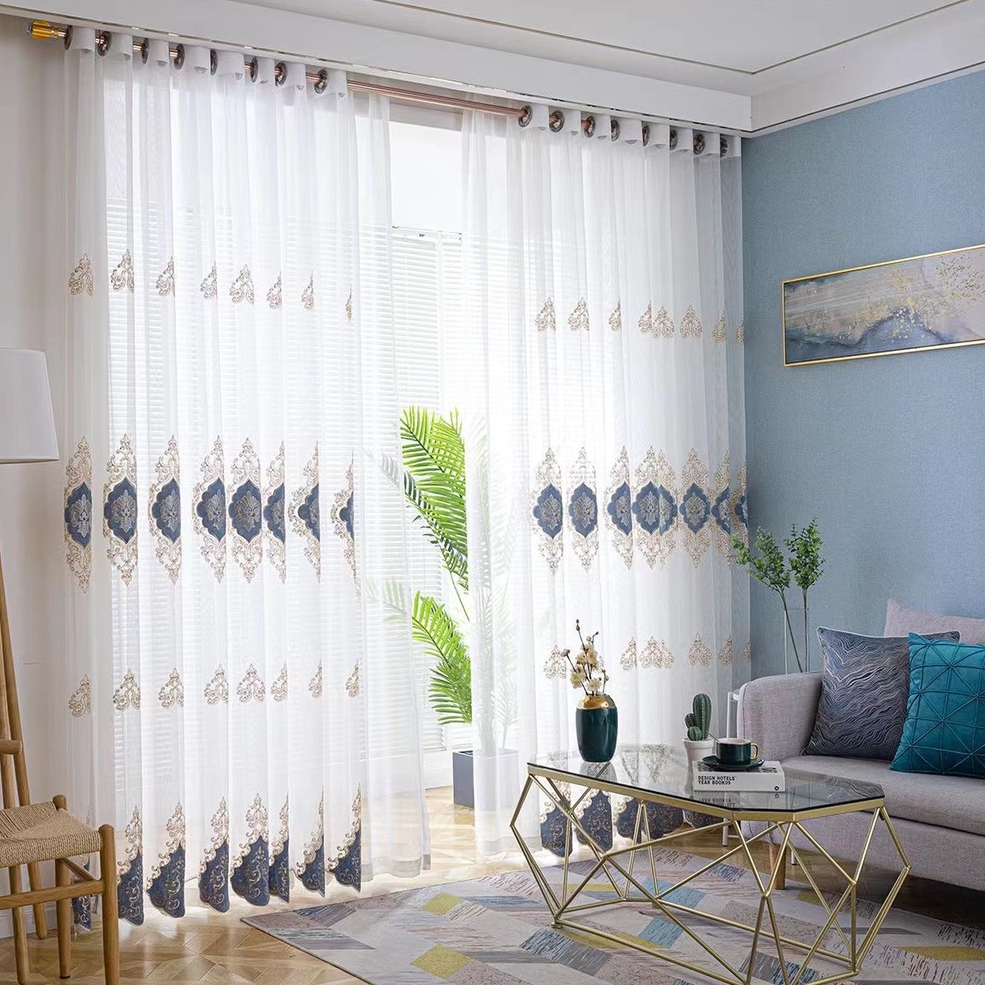White Sheer Voile Curtain Window Drape Embroidered Luxury Tulle Gauze
