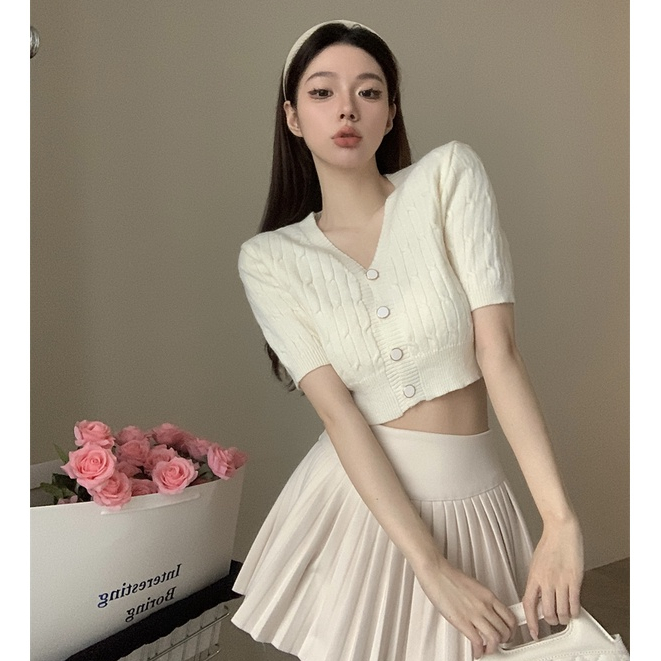 KTILG Women's V-Neck Short Sleeve Knit Sweater – Lightweight Button Detail Top For Spring & Summer