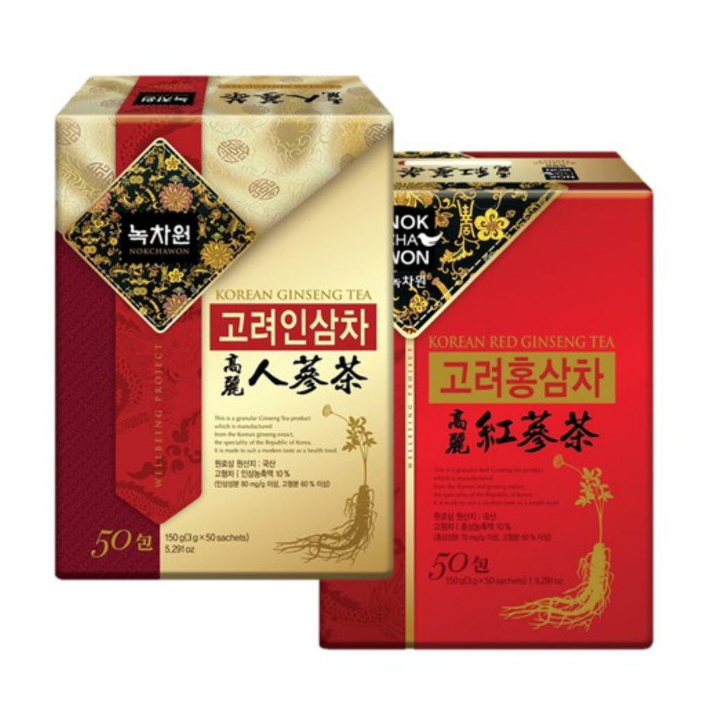 NOKCHAWON Korean Ginseng Tea 50 packets + Korean Red Ginseng Tea 50