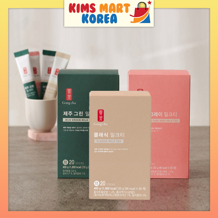 Gong Cha 貢茶 Classic Milk Tea, Jeju Green Milk Tea, Strawberry Earl Grey