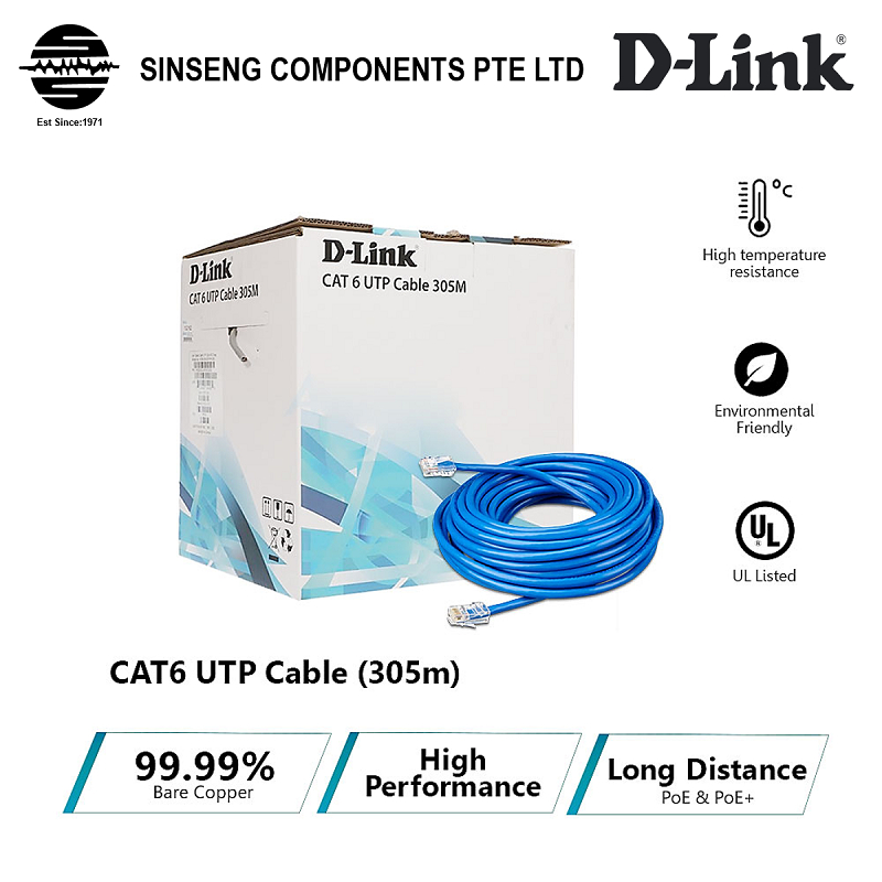 DLink CAT 6 UTP Cable Pro 24AWG Blue 305M NCBC6UBLUR30524 Option
