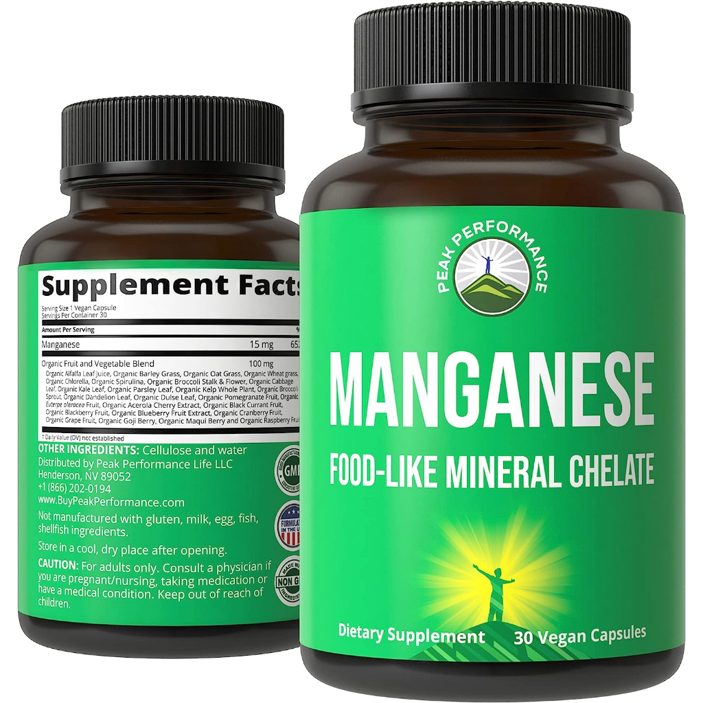 Raw Whole Food Manganese Supplement 30 Capsules Pure Trace Mineral