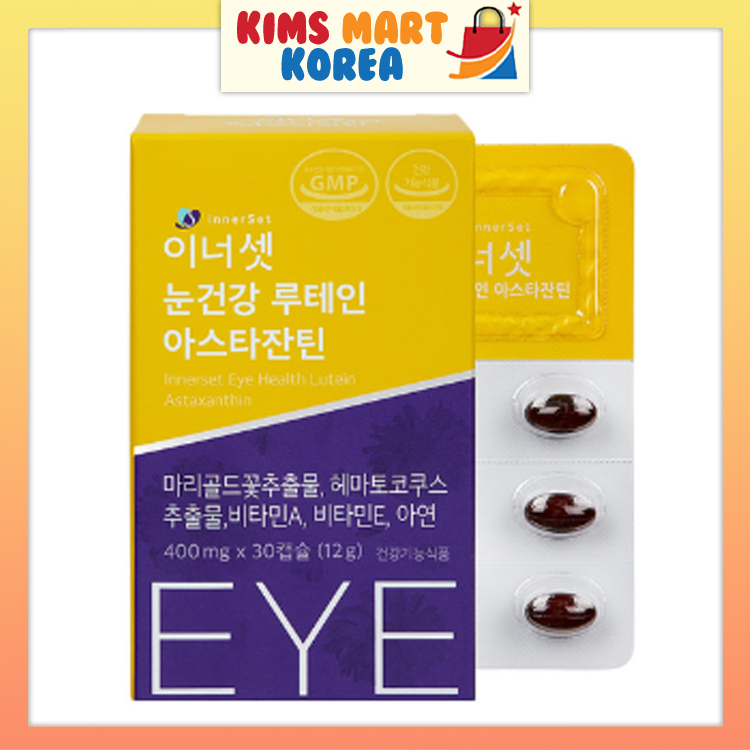 Innerset Eye Health Lutein Astaxanthin with Vitamins, Mineral Korean Eye Health Supplement 400mg