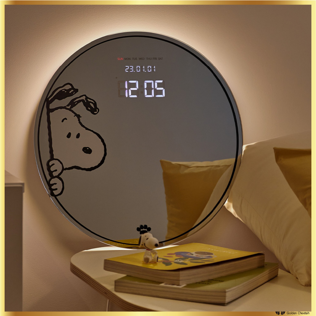 Snoopy Mirror Clock Noise-Free LED Digital Backlight Wall Clock ...