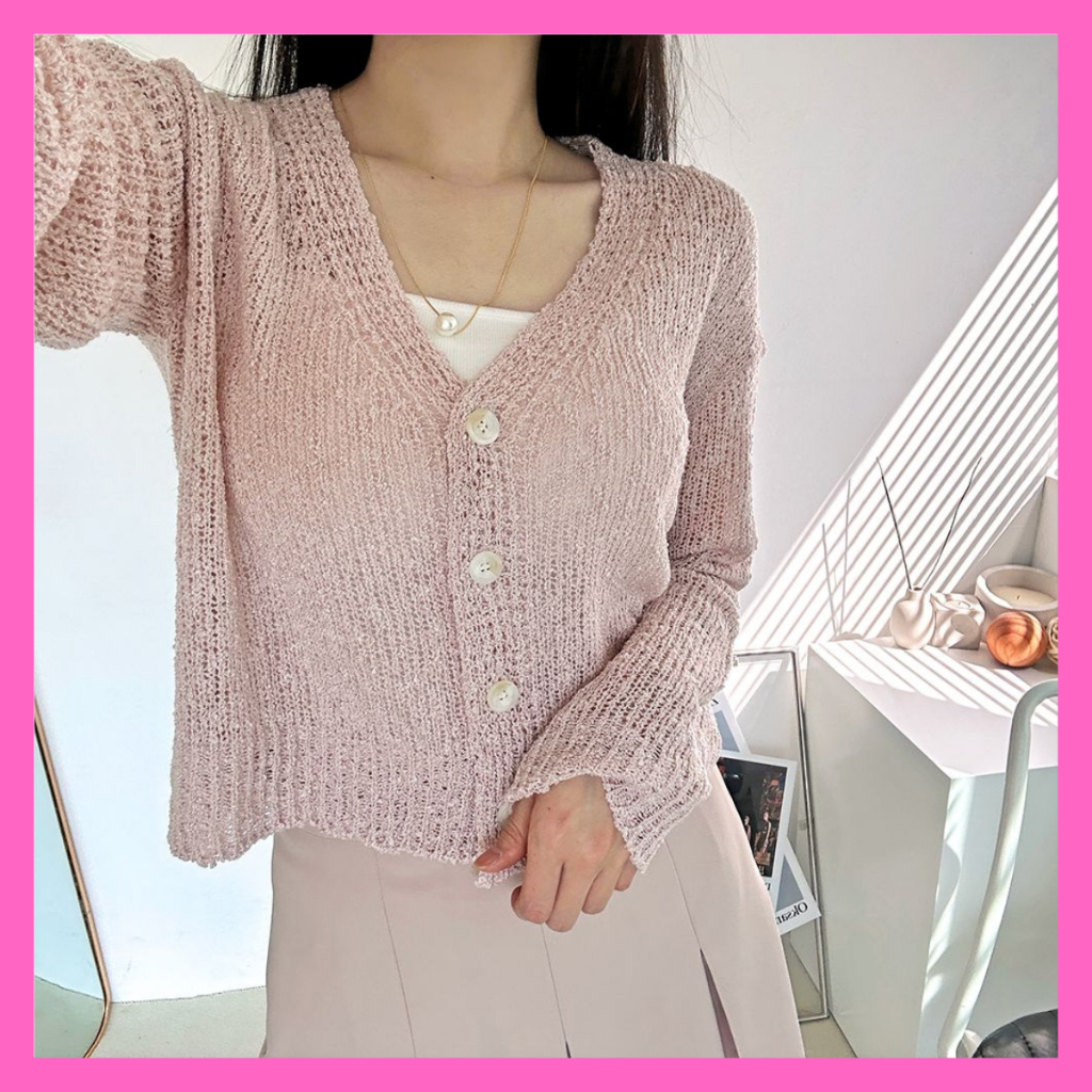 Knit Summer See-Through Net Cardigan made in korea | Shopee Malaysia