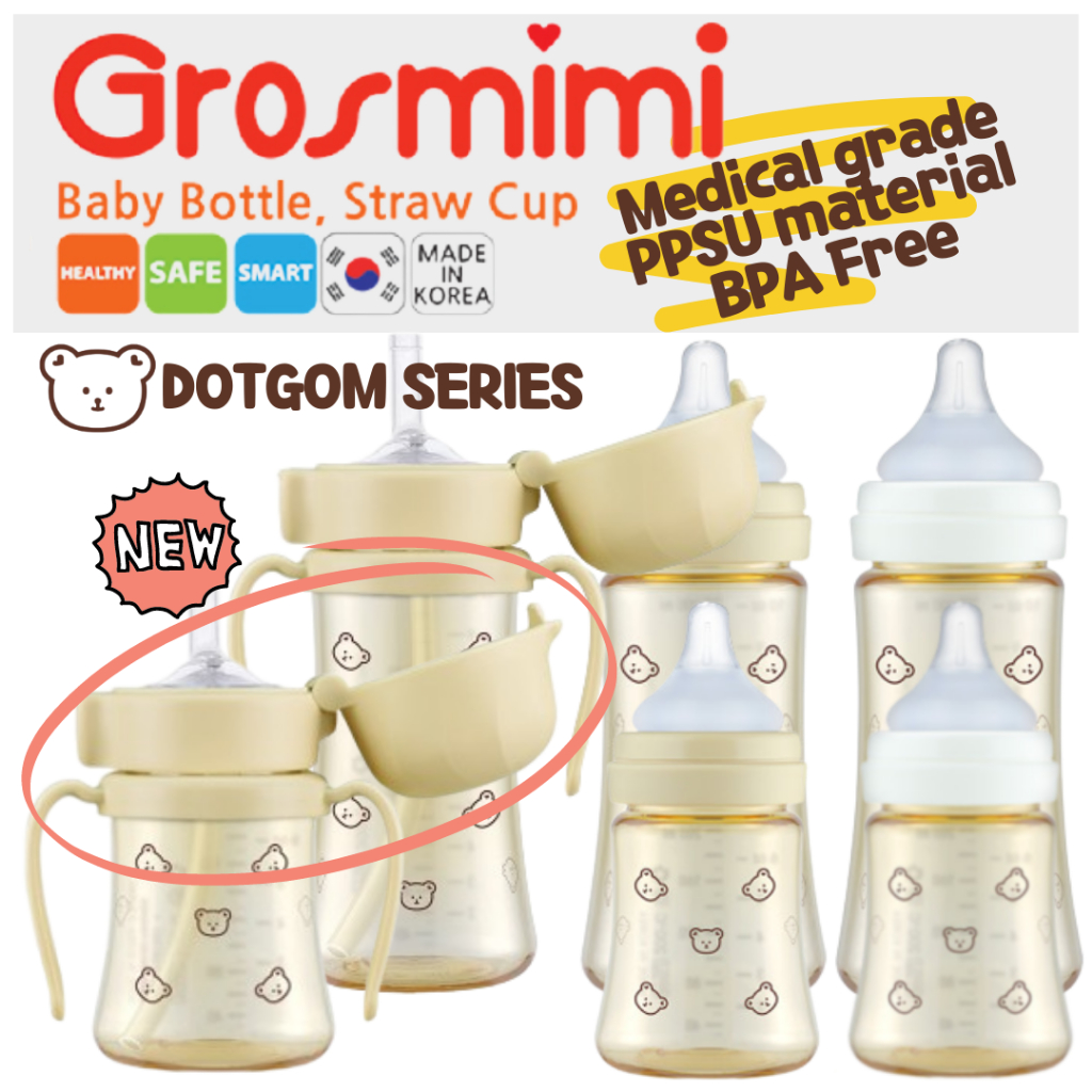 [Korea]🇰🇷AUTHENTIC Grosmimi DOTGOM Straw Cup Feeding Bottle Spill Proof