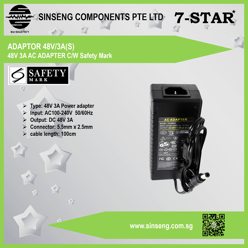 AC-DC 48V 3A Power Adaptor Desktop Power Supply PSU 5.5x2.5mm DC Plug ...