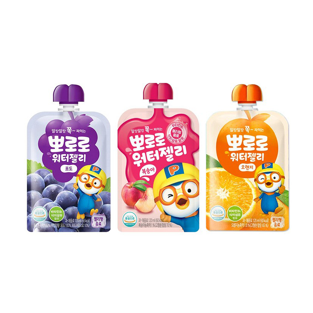 [Paldo] KIDS Drink Pororo Water Jelly 120ml (Grape/Peach/Orange Flavour ...