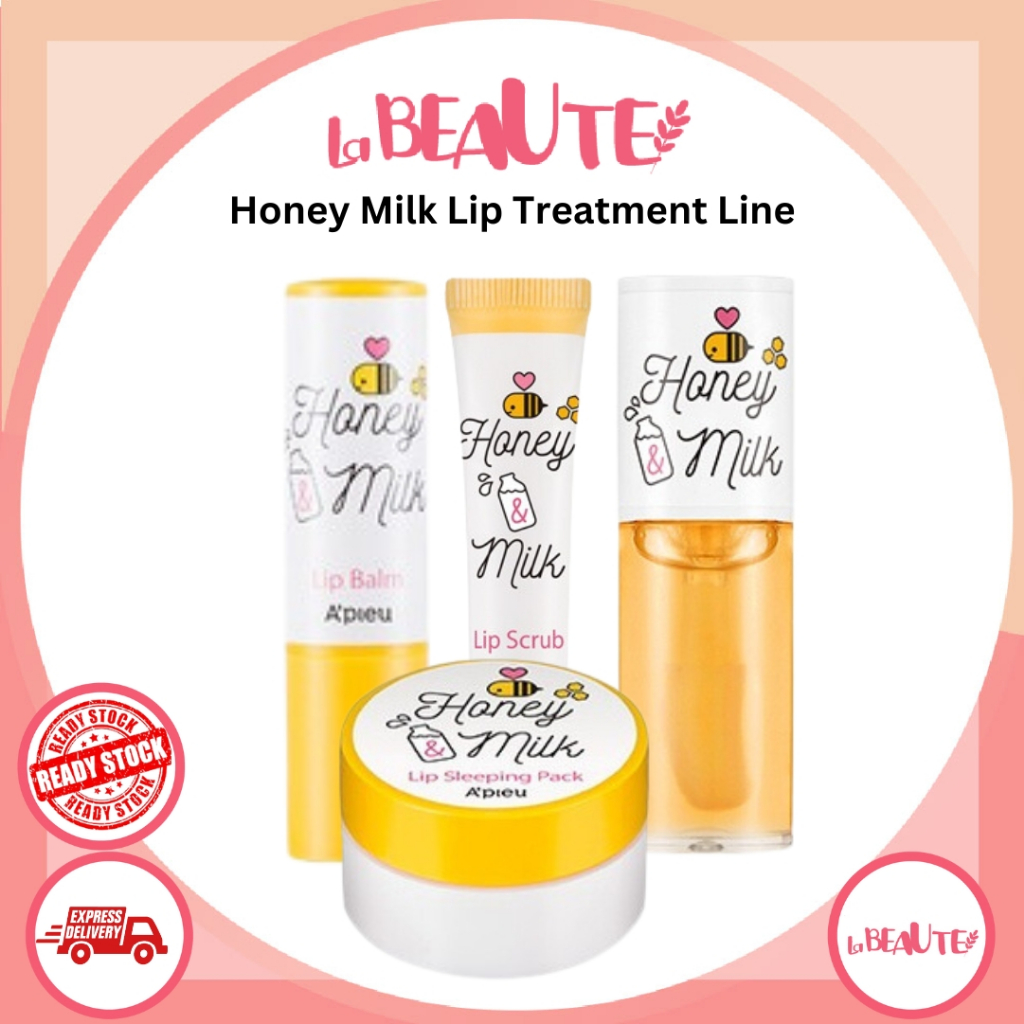 A'pieu Honey & Milk Lip Scrub 8ml / Lip Oil 5g / Lip Balm 3.3g Shopee