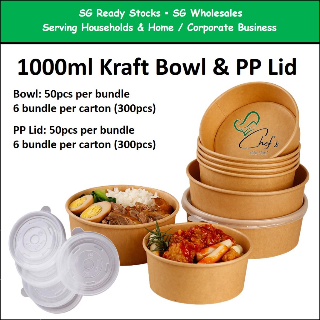 1000ml Kraft Bowl With PP Hot Lid | Takeaway Bowl Soup Container ...