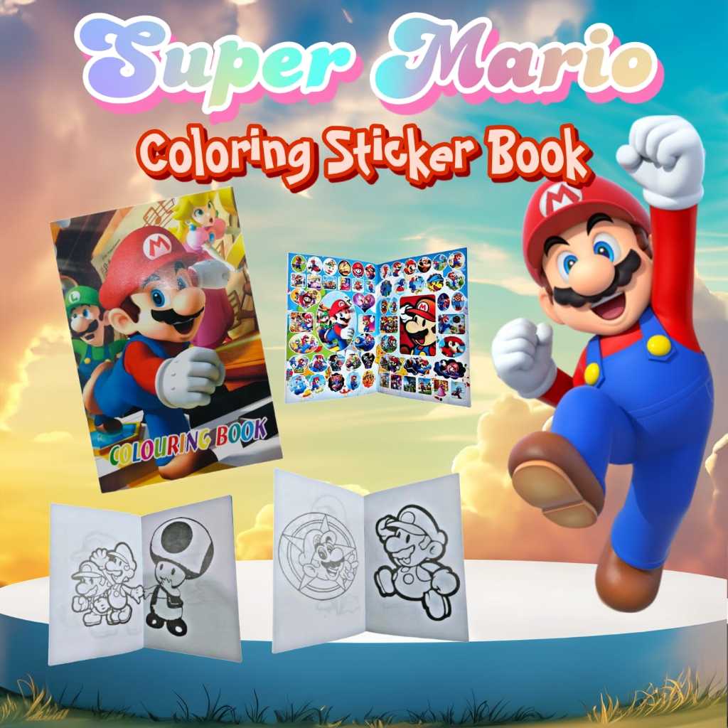 A5 Super Mario Coloring Book l Color Book Sticker Book l Super Mario ...