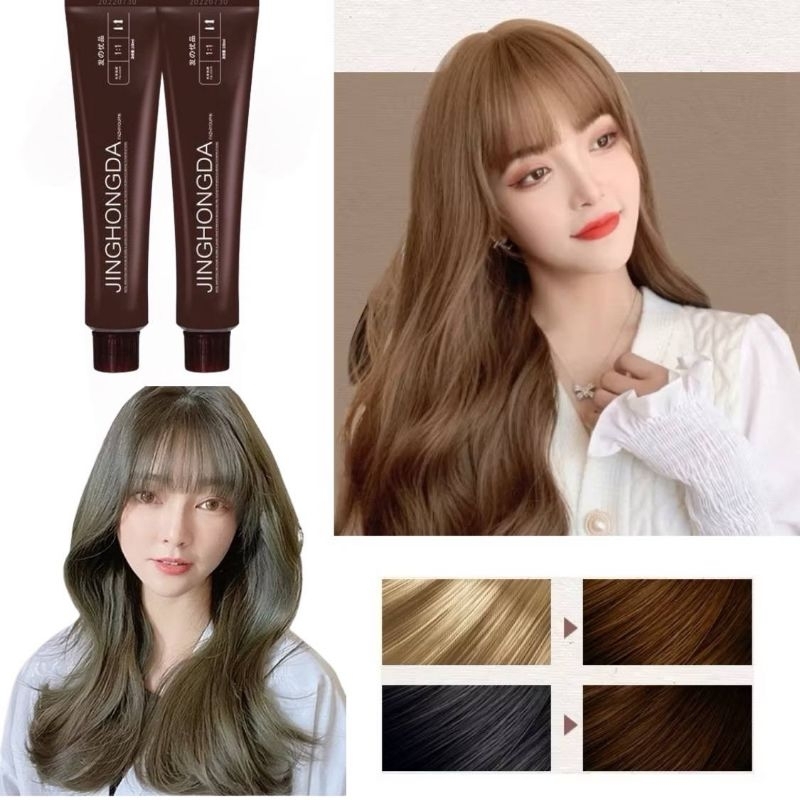 JINGHONGDA NATURAL FULL HAIR COLOUR Krim pewarna rambut Sesuai untuk ...