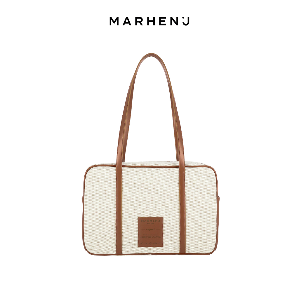 Voyage Bag Square Shape 2-tone Canvas Nylon and Vegan Leather  Shoulder Bag Korea colors Nylon Black Canvas Camel