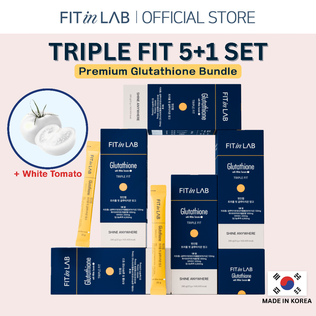 5+1 DEAL] FITinLAB Korean Glutathione + White Tomato l Skin Whitening Drink  l Premium UV Dark Spot, Brightening, Inhibit Melanin, & UV Protection l  Even Skin Tone, Pigmentation l Premium Glutathione l