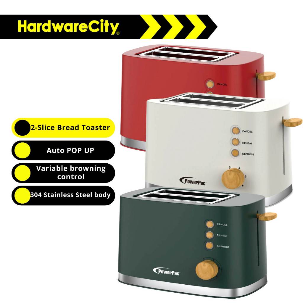 PowerPac 2-Slice Bread Toaster With Auto POP UP (PPT05) | Shopee Malaysia