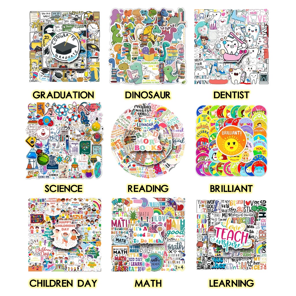 50Pcs WaterProof Stickers Graduation Science Laboratory Math Numbers ...