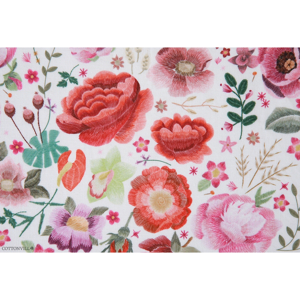 Peony Embroidery Flower Garden Patterned Cotton Fabric made in Korea ...