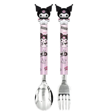 Sanrio Authentic Lilfant Cute Kuromi Figure Stainless Spoon and Fork