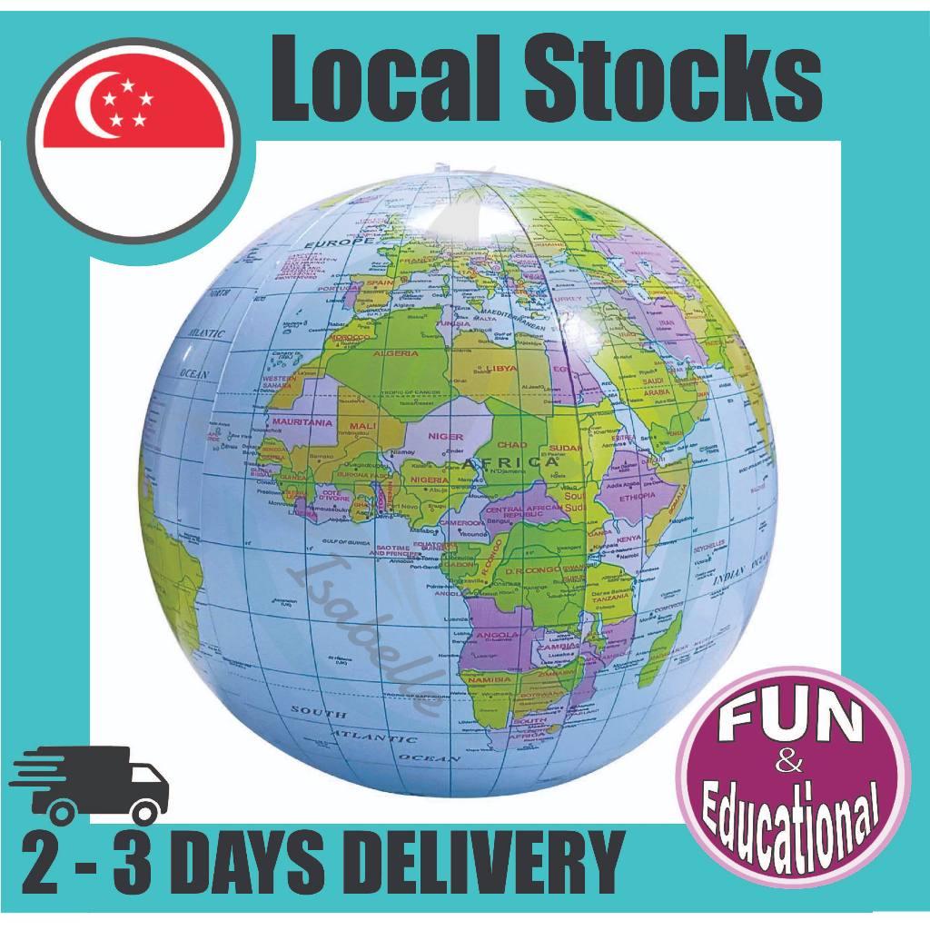 [SG Stocks] Inflatable Globe 30cm Swimming Pool Beach Ball Ocean Map ...