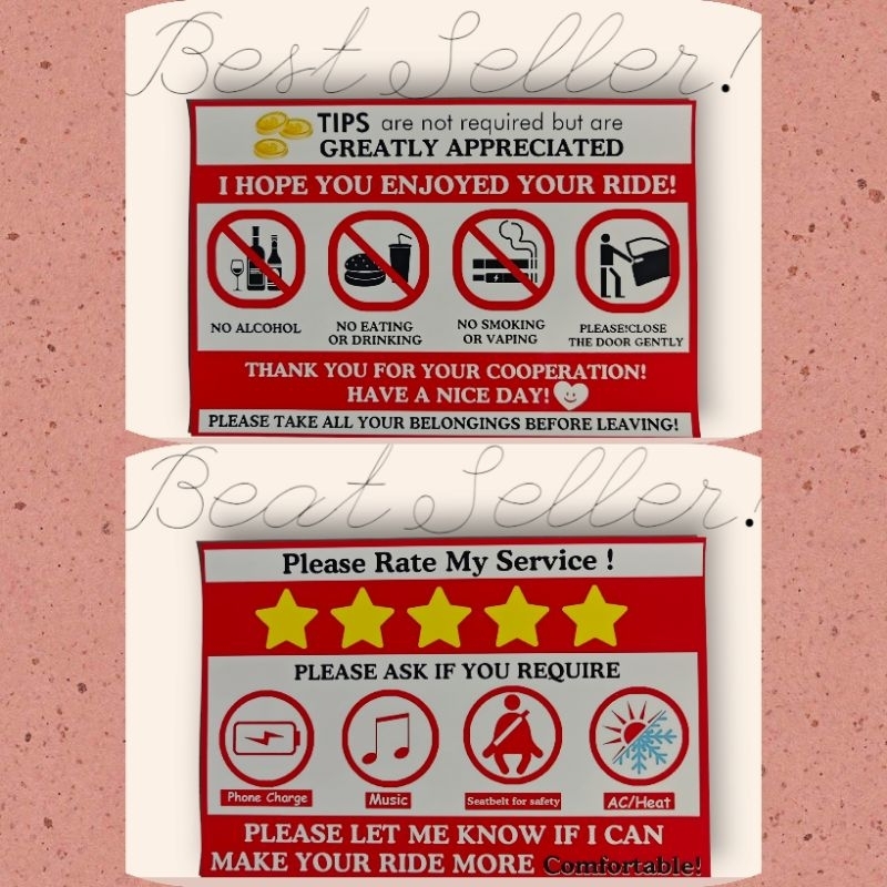 [PHV & Taxi Essential] Waterproof Vinyi Sticker No Eating, Drinking ...