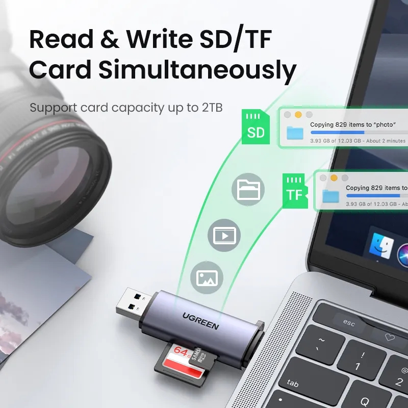 UGREEN 2in1 Card Reader USB 3.0 for SASMUNG S22+/S10+/S9/Note20/Huawei ...