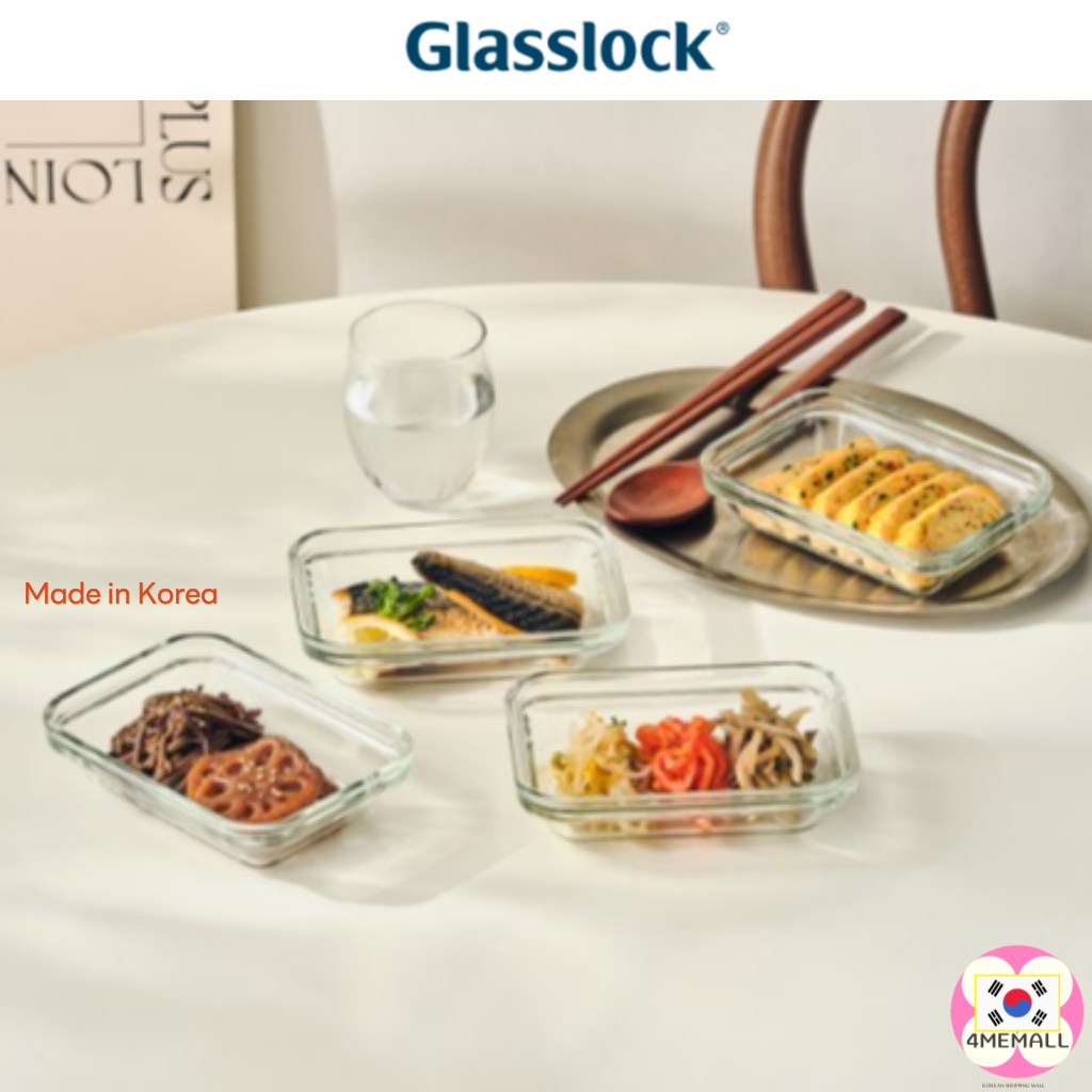 Glasslock Hansangcharim Square Plate Set of 4 Korean Table Setting