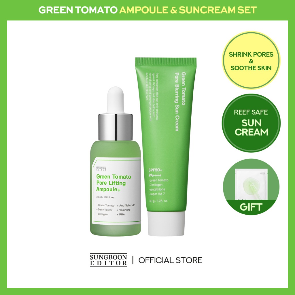 SUNGBOON EDITOR Sun Cream Set Green Tomato Ampoule + Pore Blurring Sun ...