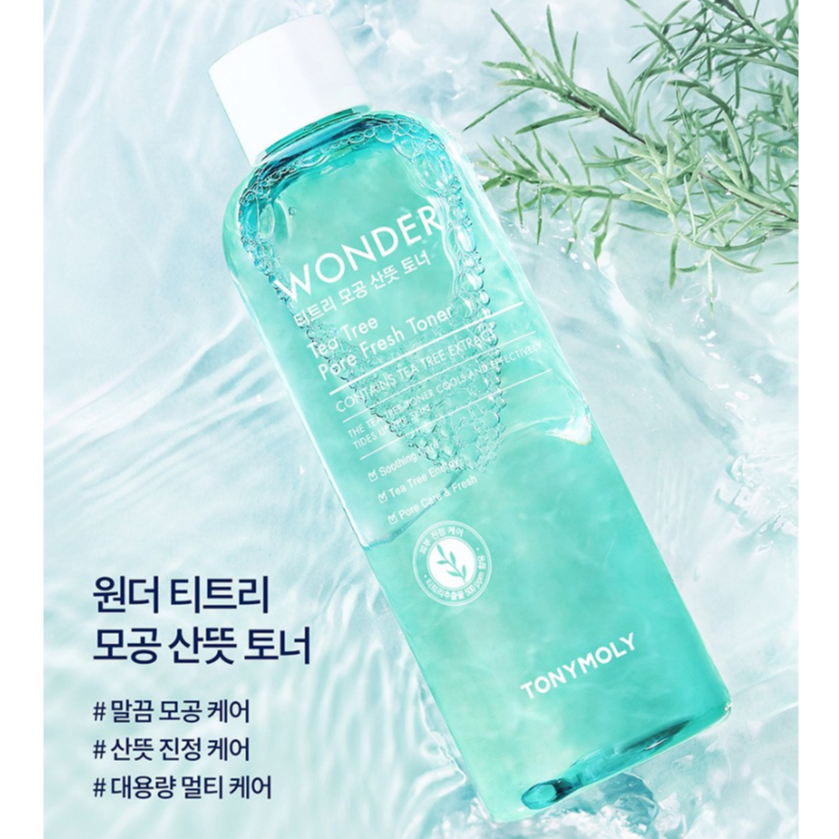 Tonique TONYMOLY Wonder Tea Tree Pore Fresh - 500 Ml X 2 - Soin Pores Et Contrôle Sébum - Sans Alcool