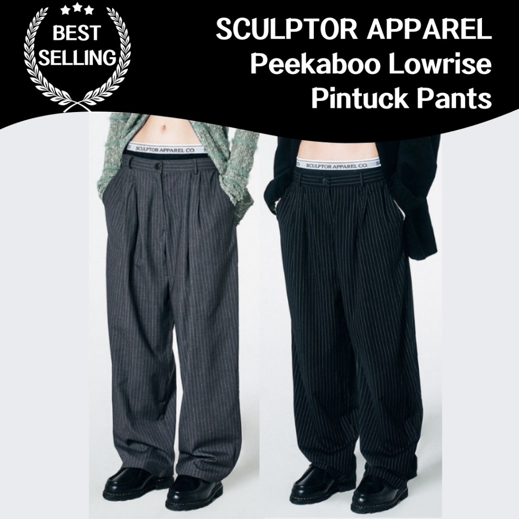 SCULPTOR APPAREL Peekaboo Lowrise Pintuck Pants Fashionable trousers