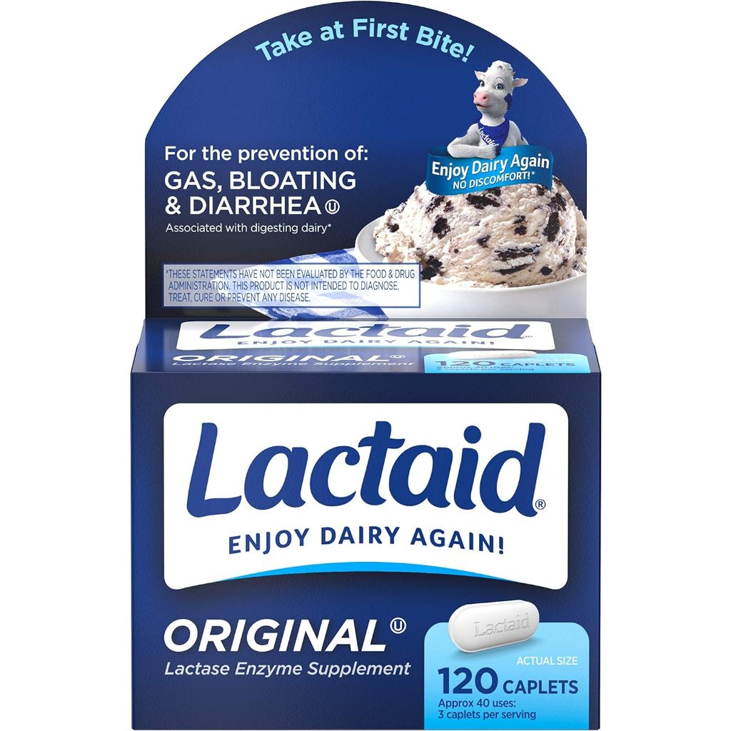 Lactaid Original Strength Lactose Intolerance Relief 120 Caplets Water