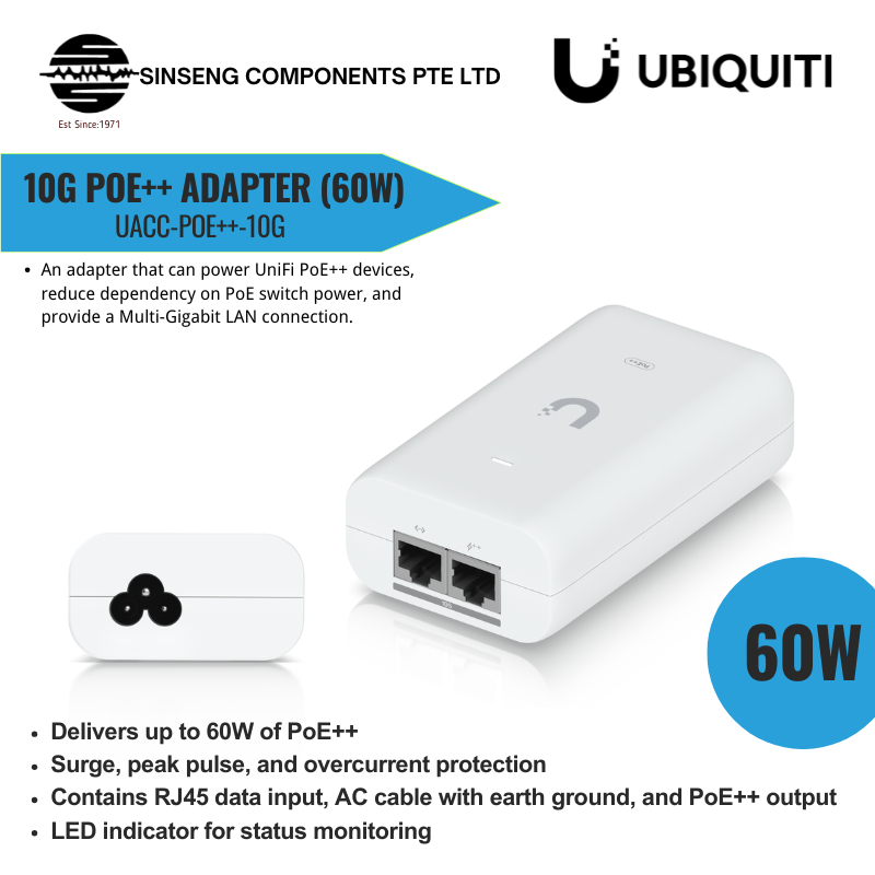 Ubiquiti Unifi UACC-PoE++-10G | 60W 10G PoE++ Adapter Injector (60W ...