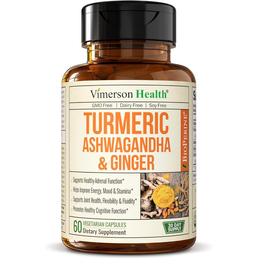 Vimerson Health Turmeric Curcumin & Ashwagandha 60 Vegetarian Capsules Black Pepper. 95