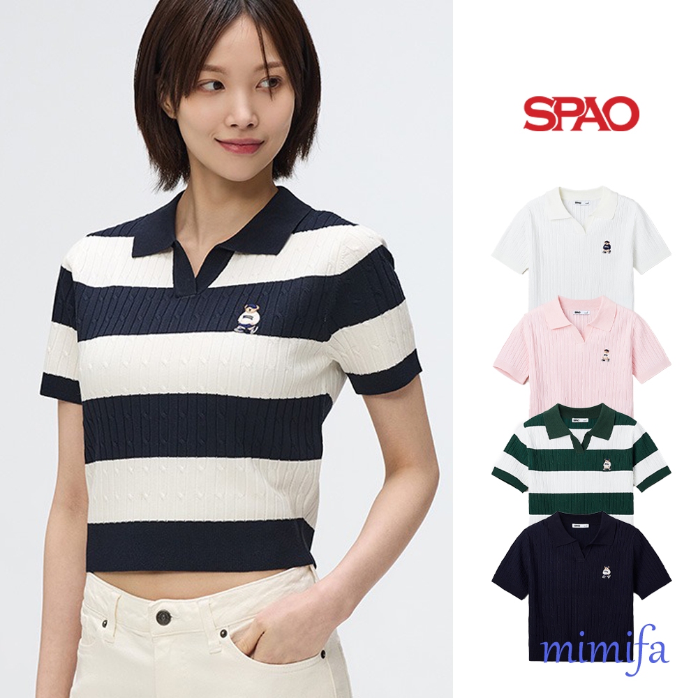 ●SPAO● Woody Cable Half-open Short-sleeved Knit SPKWF24G51 SPAO] (Woody) Cable half-open short-sleeved knitwear