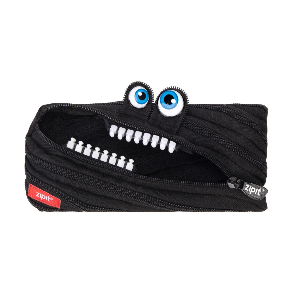ZIPIT Cute Bemused Monster Pouch In Black Colour And White Zipper Teeth ...