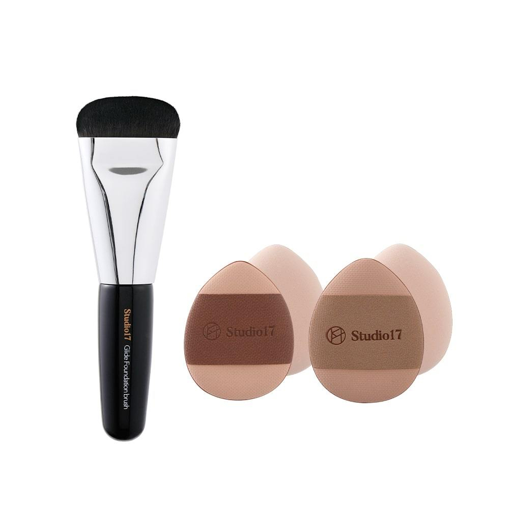 [STUDIO17 official] Flat Foundation Brush & Small Puff Set | Small ...