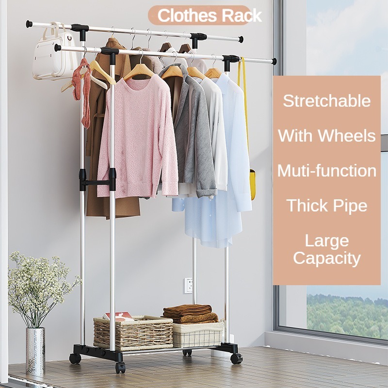 Stretchable Clothes Rack Telescopic Pole Laundry Adjustable Drying Rack ...