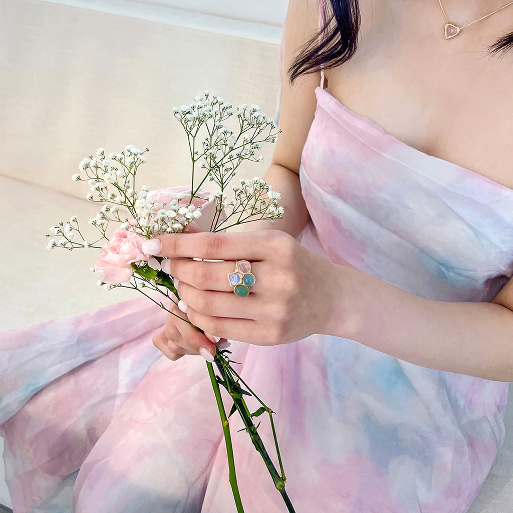 Fleur stone ring - korean kpop jewelry, Naturalstone, 22k gold plated ...