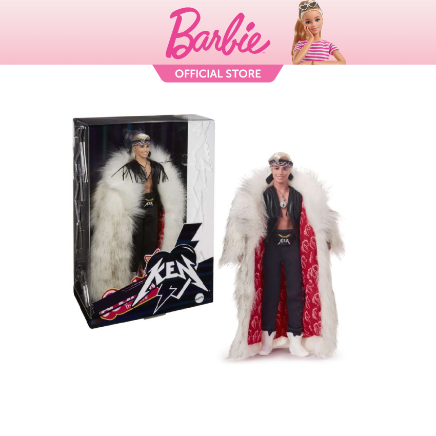 Barbie Signature Ken Doll in Faux Fur Coat and Black Fringe Vest ...