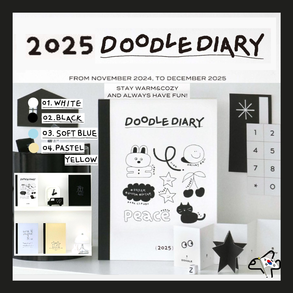 2025 Iconic Doodle Diary/Diari Korea 2025/2025 Planner Diary Set/Diary