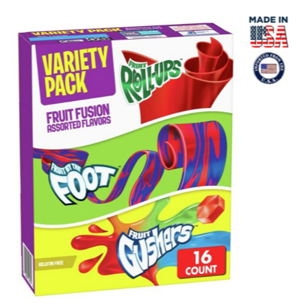 [16 Count] Fruit Roll-Ups, Fruit by the Foot, Gushers | Halal | Vegan ...