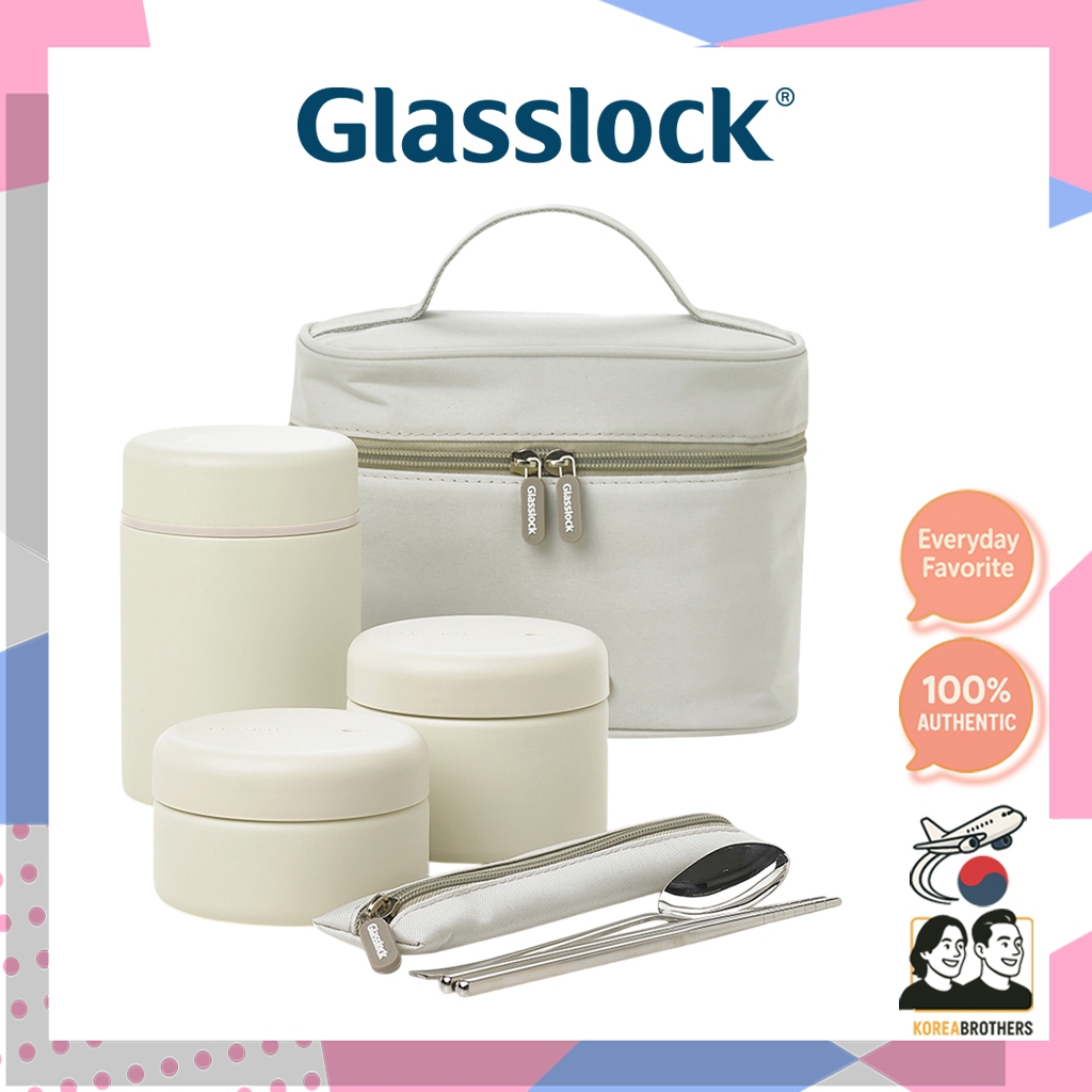 Glasslock / Plain Thermal Lunch Container Set with a Bag / 650ml, 970ml ...