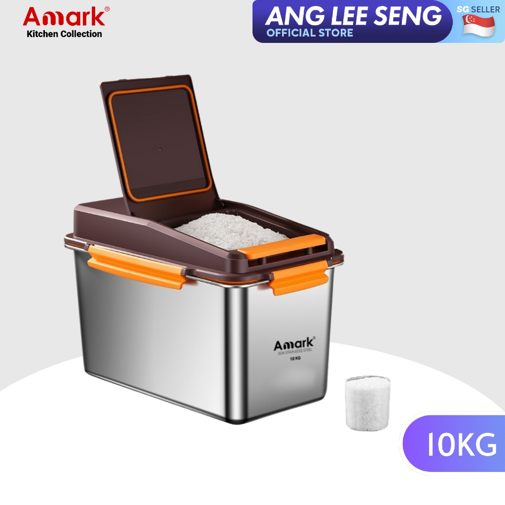 Amark Kitchen Collection Stainless Steel Rice Stocker Box 10kg - Push ...